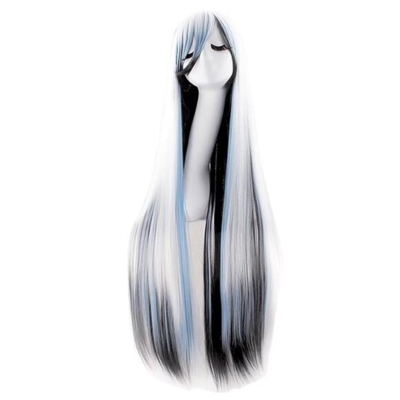 40" 100cm Anime Costume Long Straight Cosplay Wig Party Wig (White/Blue/Black) - Picture 6 of 6